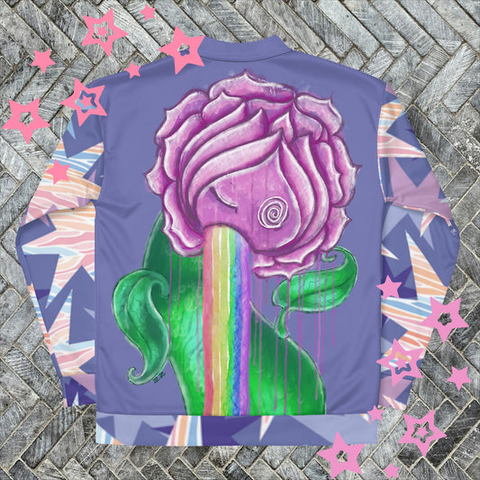 Lavender Pastel Rainbow Rose Bomber Jacket - Whimsical Elegance