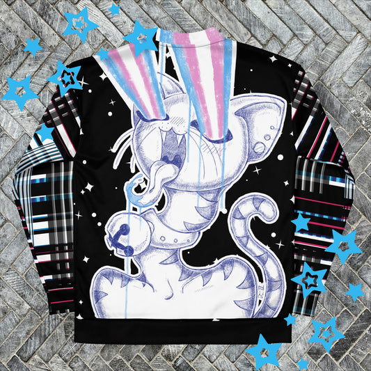 Multicolor Transgender Pride Laser Cat Bomber Jacket - Fierce & Fabulous