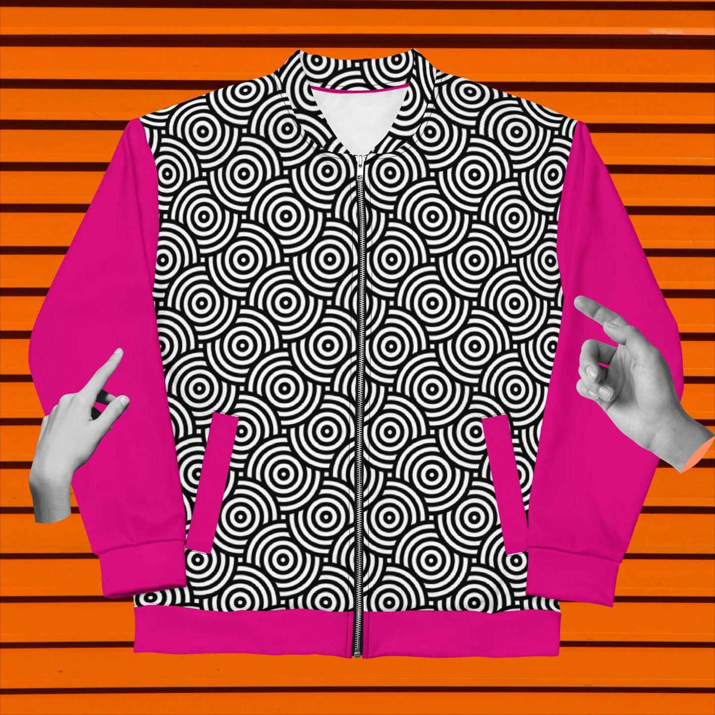 3D Kitty Bomber Jacket - Playful Pink and Monochrome Style