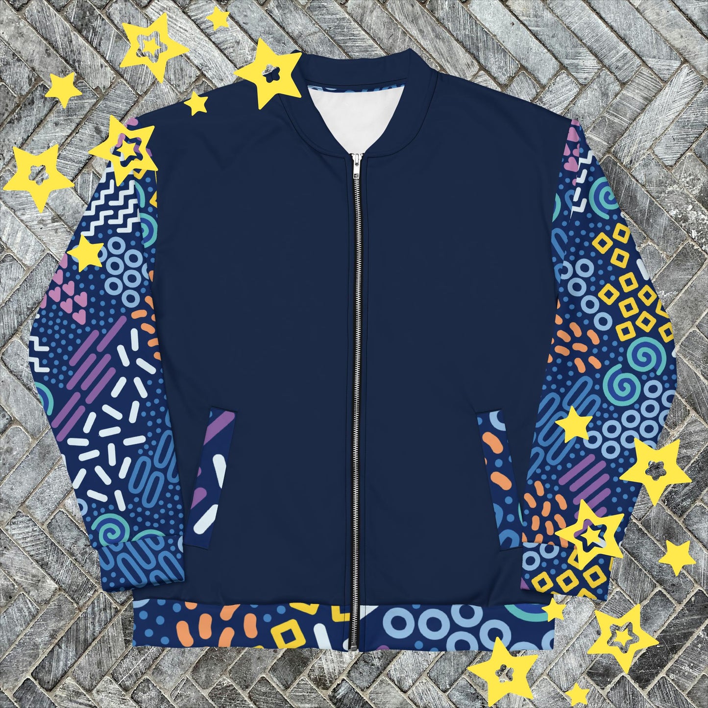 Shades of Blue Rainbow Rose Bomber Jacket - Vibrant Elegance