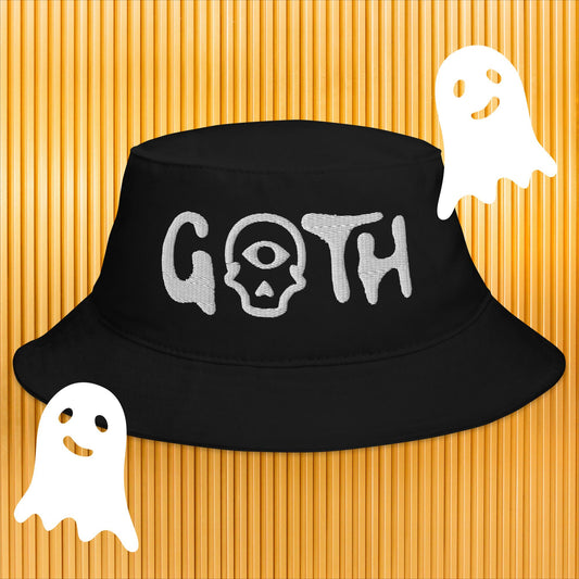 Gothic Elegance: 'Goth' Bucket Hat with One-Eyed Skull Embroidery