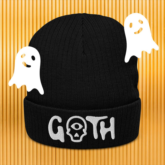 Gothic Glamour: 'Goth' Beanie with One-Eyed Skull Embroidery