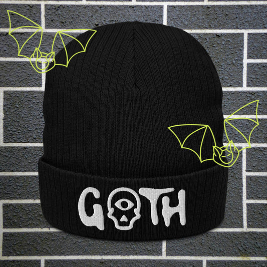 GOTH Embroidered Ribbed Knit Beanie: Embrace Your Dark Side in Style