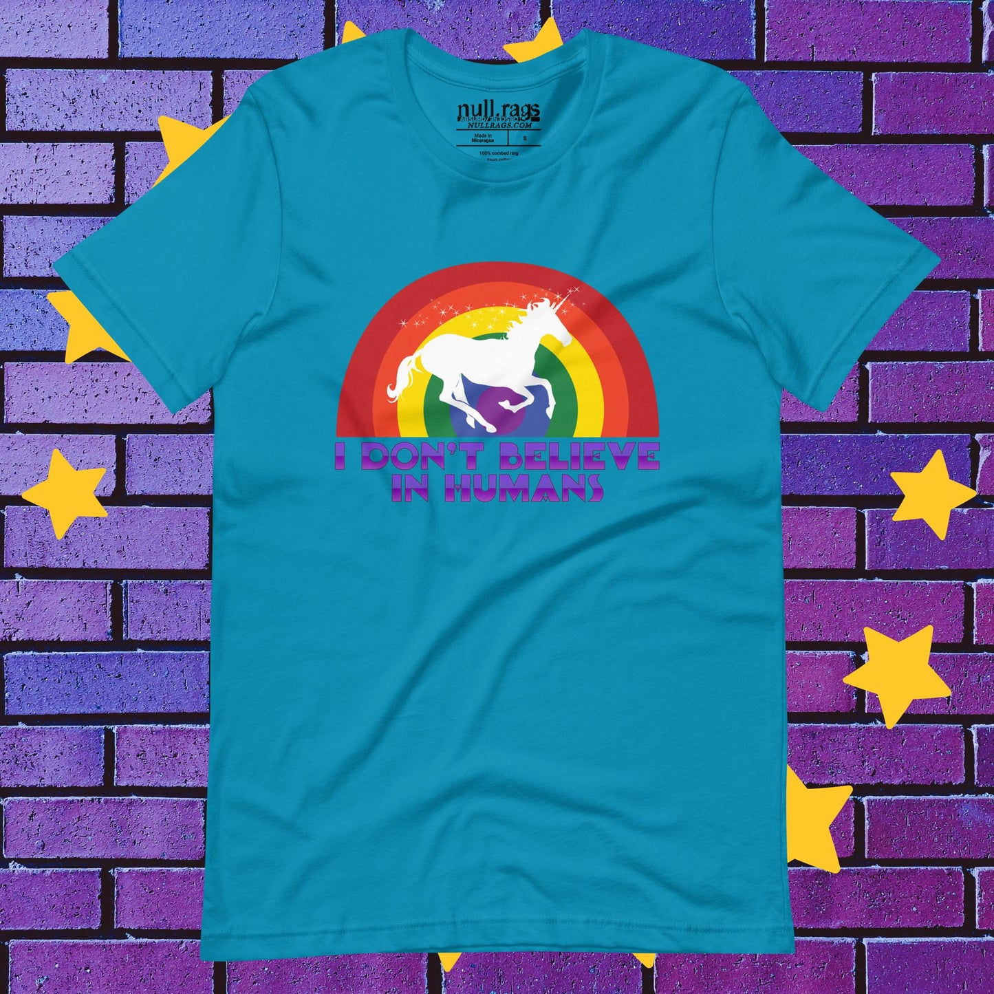 Unicorn Utopia: 'I Don't Believe in Humans' Rainbow Unisex Tee