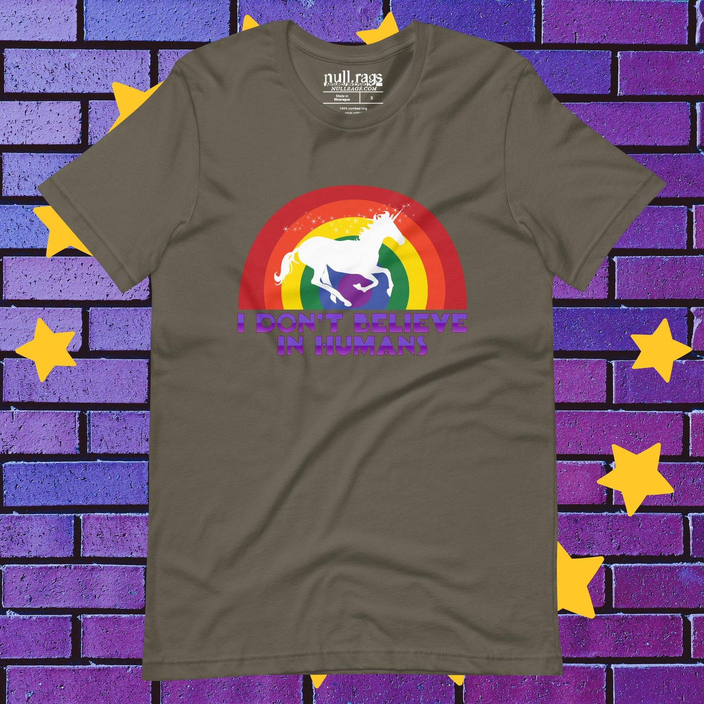 Unicorn Utopia: 'I Don't Believe in Humans' Rainbow Unisex Tee