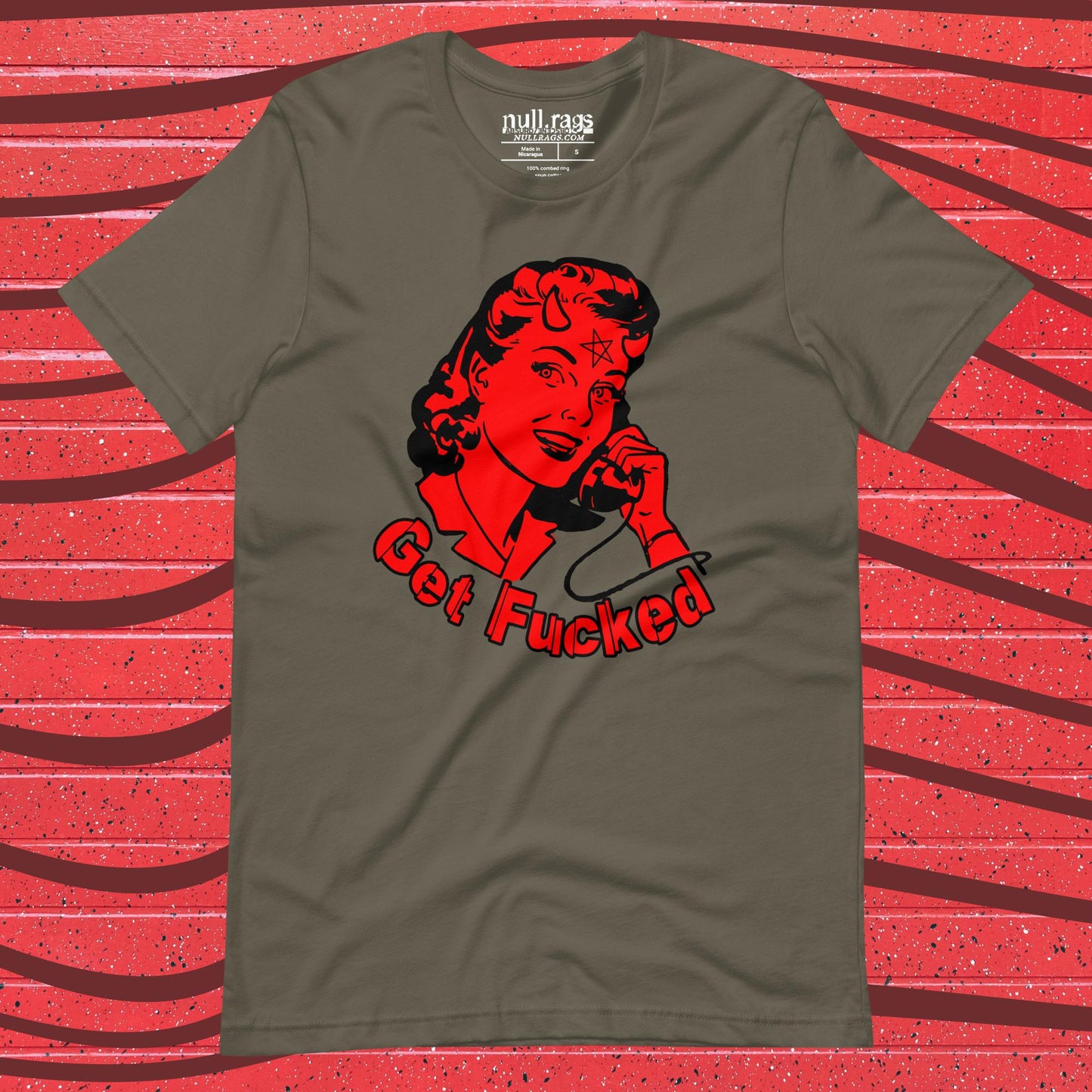 Sassy Retro Vibes: 'Get F*cked' Vintage Devil Girl Unisex Tee