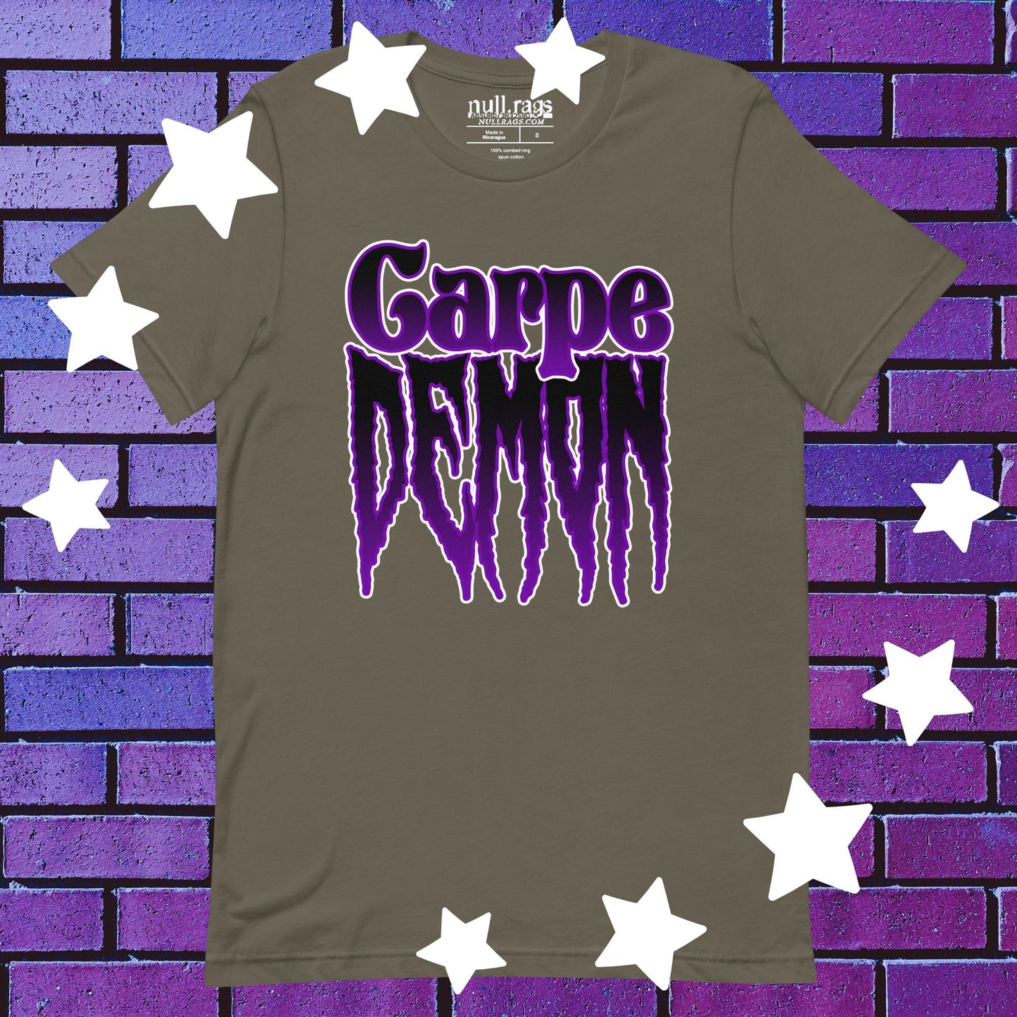 Seize the Sinister: 'Carpe Demon' Purple and Black Unisex Tee