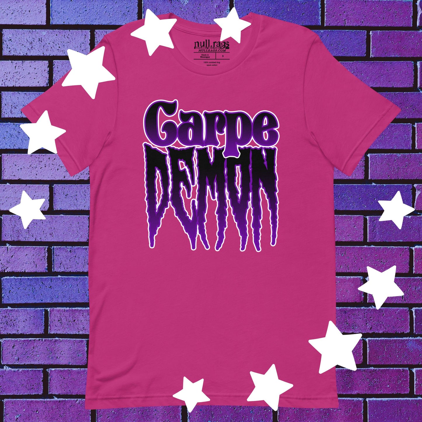 Seize the Sinister: 'Carpe Demon' Purple and Black Unisex Tee