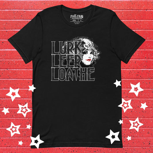 Vintage Vixen: 'Lurk, Leer, Loathe' Tee with Retro Woman Unisex Tee