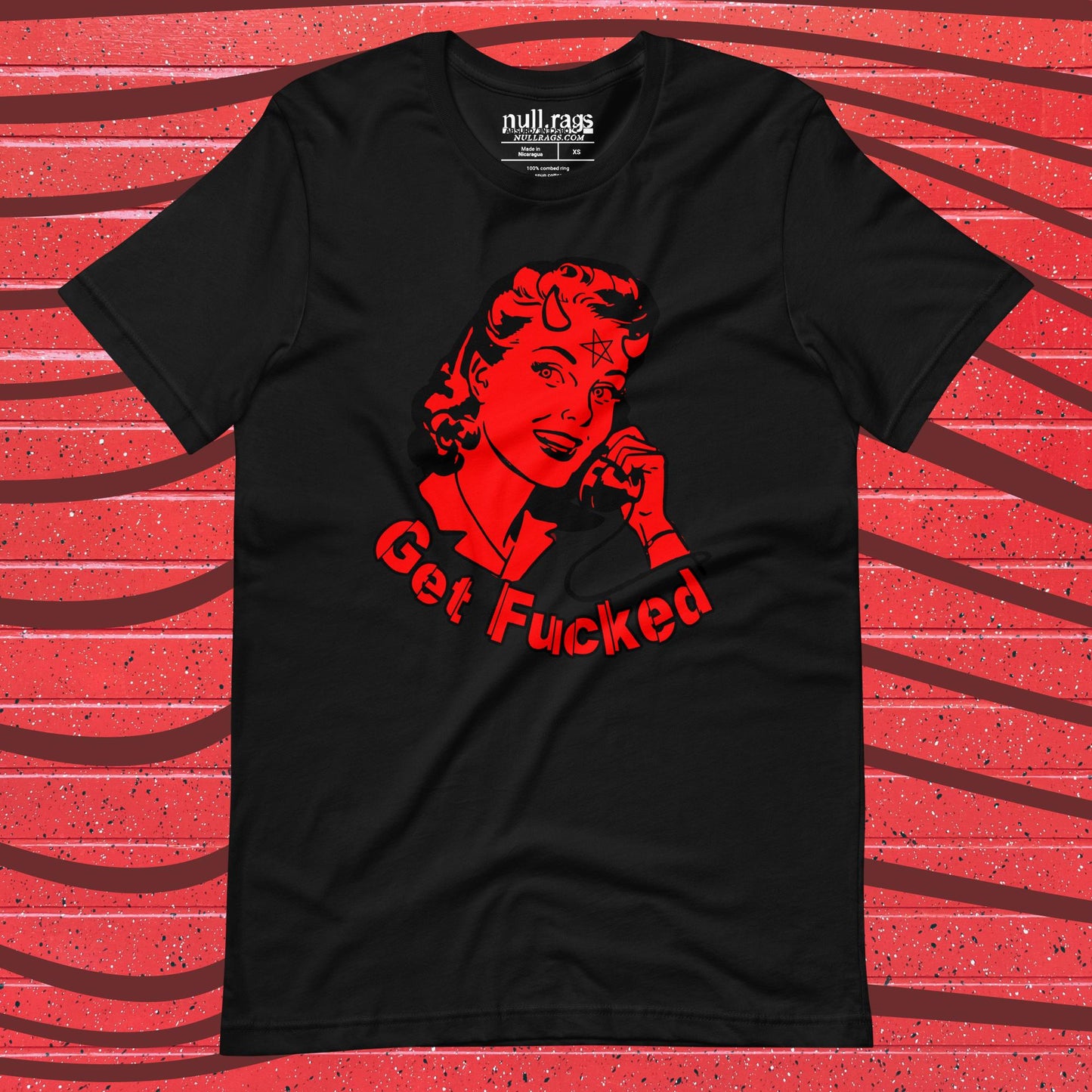 Sassy Retro Vibes: 'Get F*cked' Vintage Devil Girl Unisex Tee