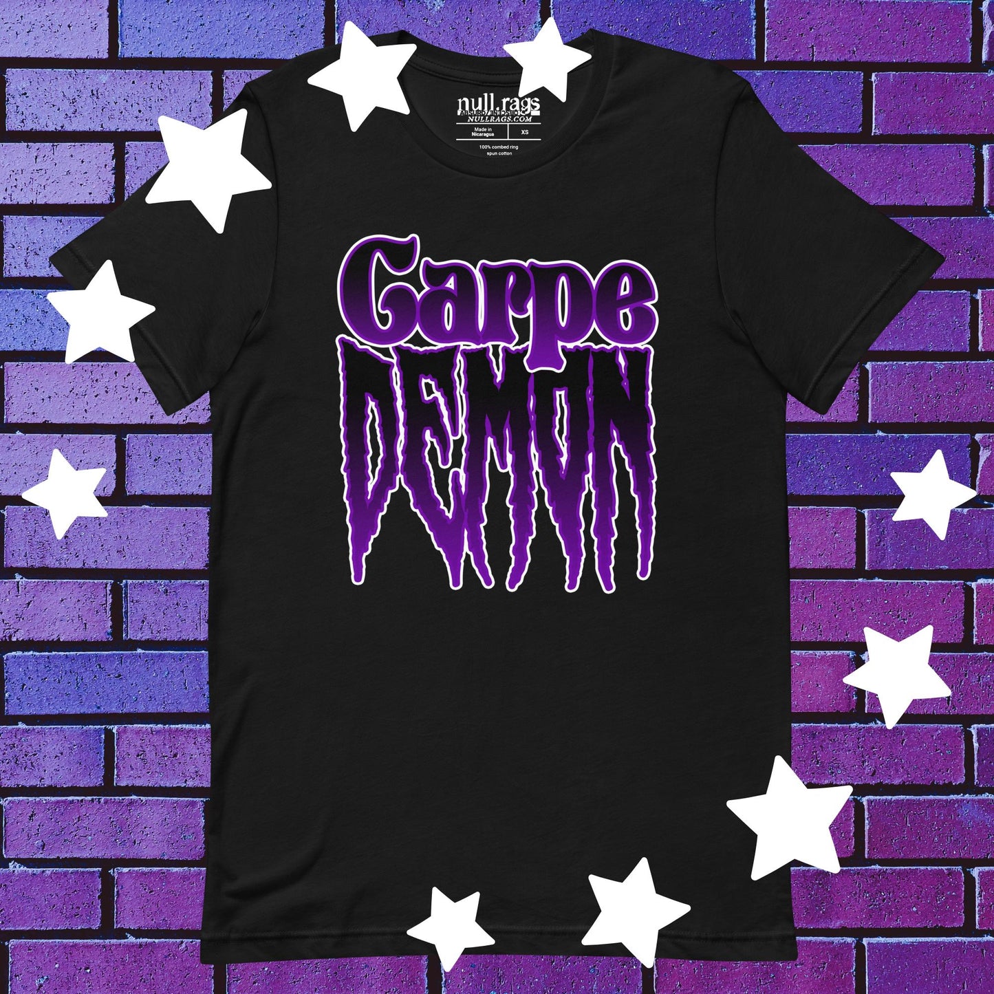 Seize the Sinister: 'Carpe Demon' Purple and Black Unisex Tee