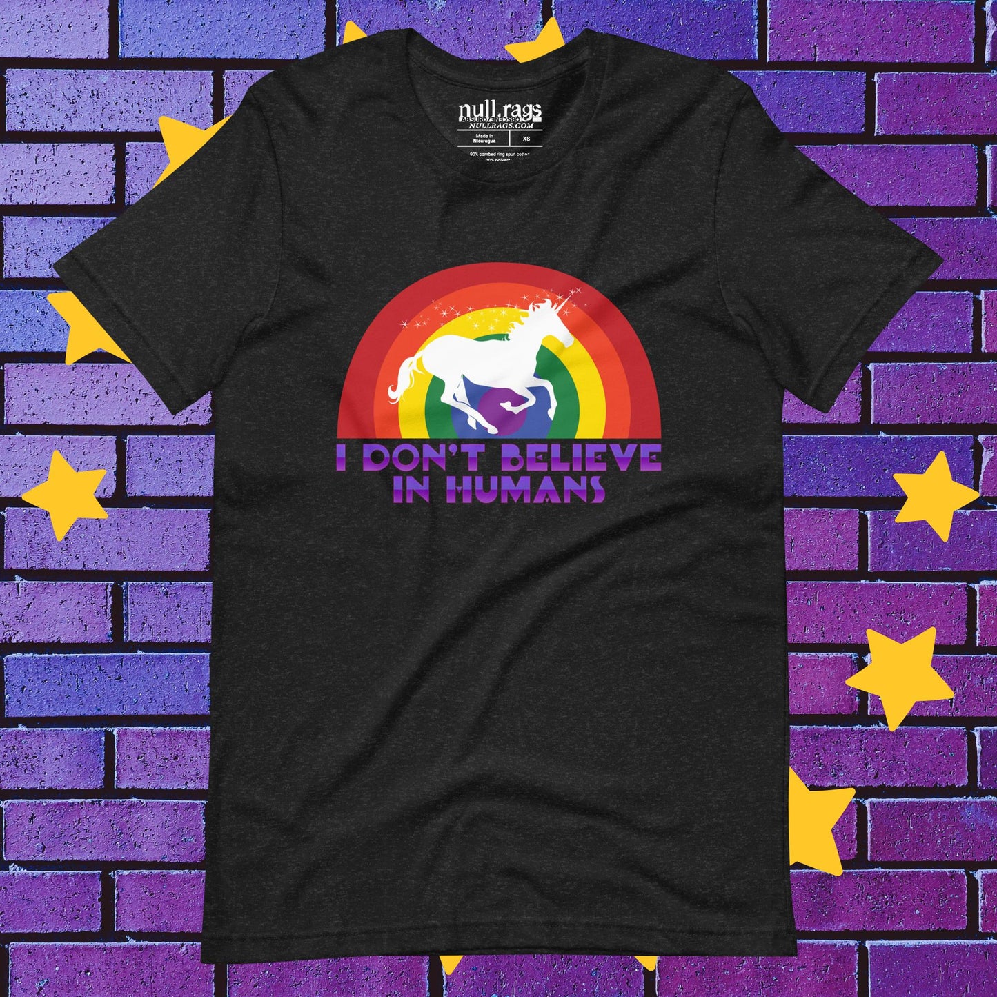 Unicorn Utopia: 'I Don't Believe in Humans' Rainbow Unisex Tee