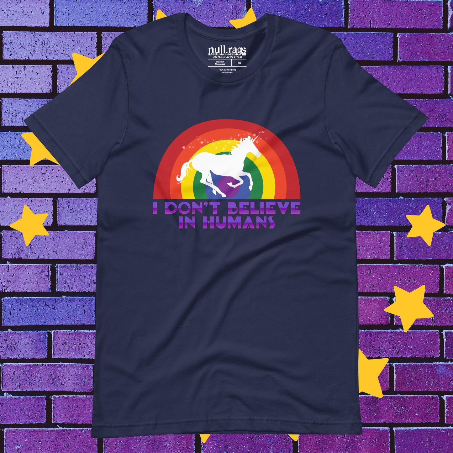 Unicorn Utopia: 'I Don't Believe in Humans' Rainbow Unisex Tee