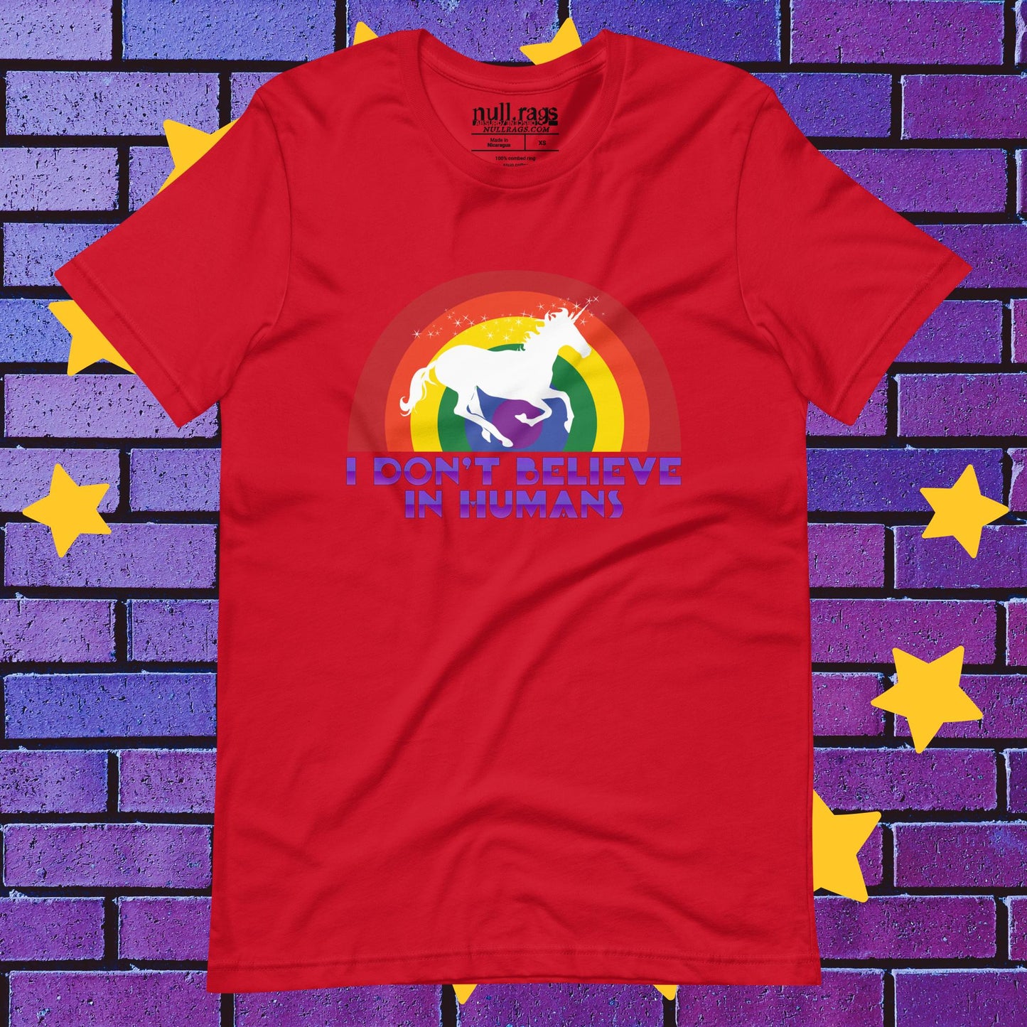 Unicorn Utopia: 'I Don't Believe in Humans' Rainbow Unisex Tee