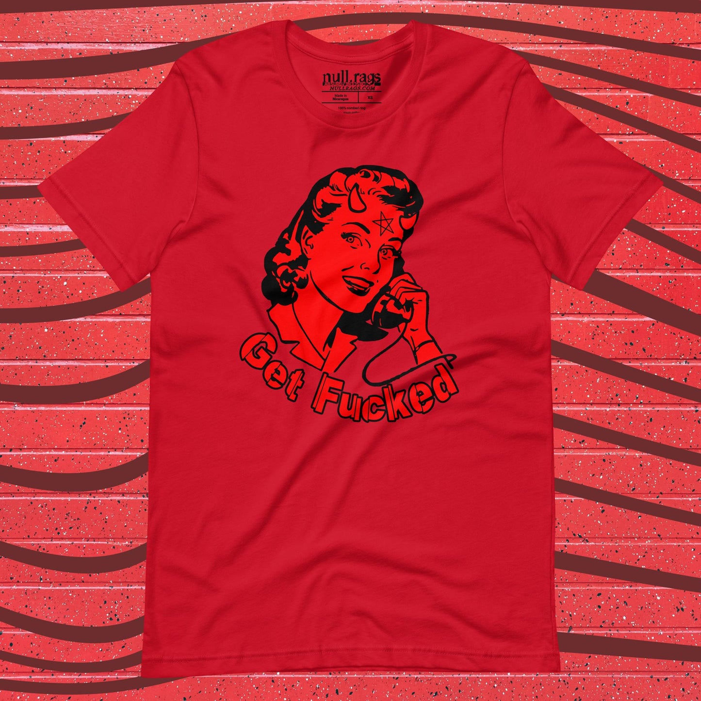 Sassy Retro Vibes: 'Get F*cked' Vintage Devil Girl Unisex Tee