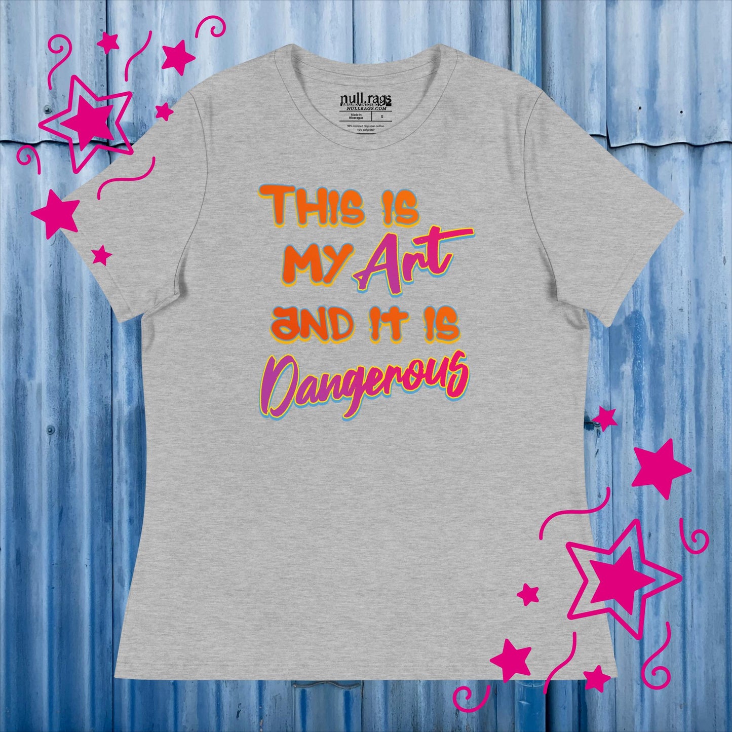 Embrace the Danger: 'This is My Art and It is Dangerous' Femme Fit Tee in Vibrant Orange and Pink