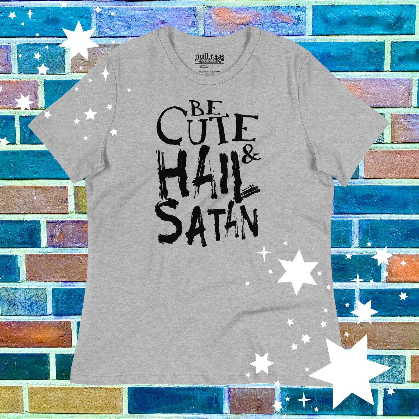 Be Cute & Hail Satan Femme Fit T-Shirt - Rebellious Punk Style with Extended Sizes (S-3XL)