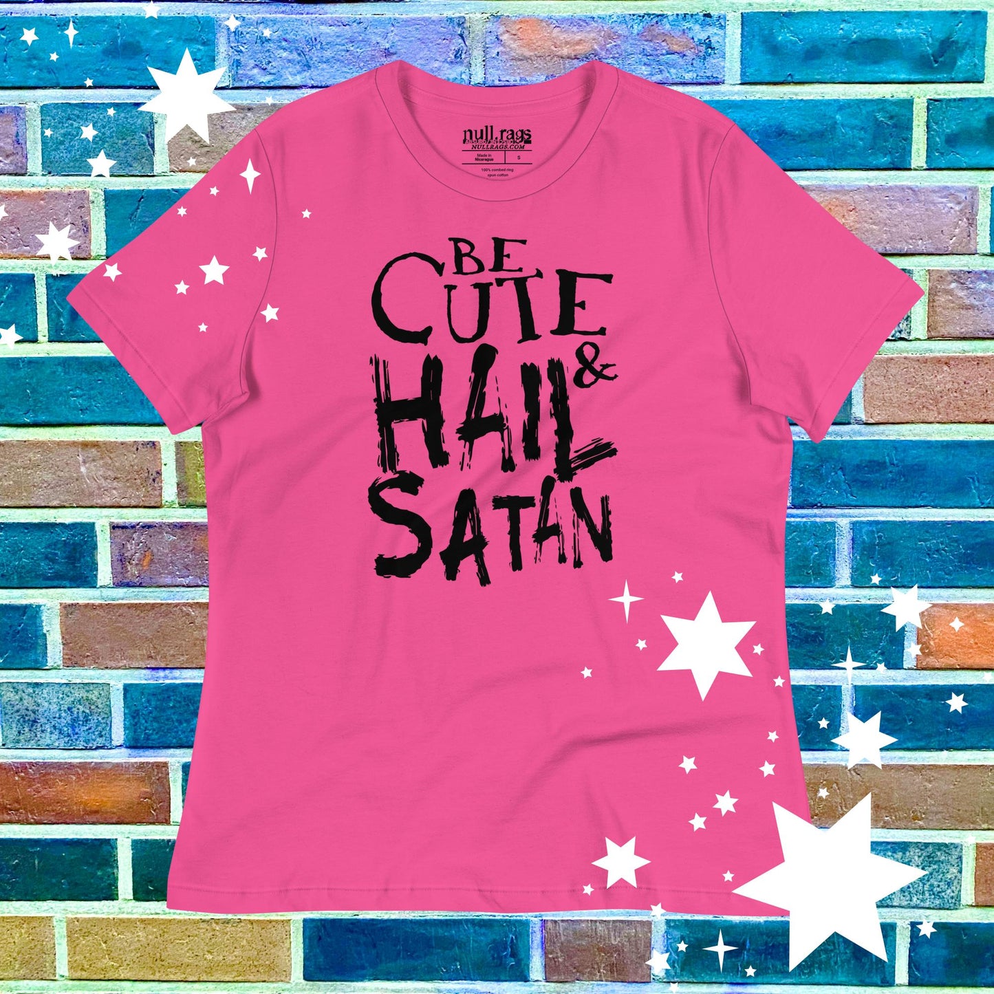 Be Cute & Hail Satan Femme Fit T-Shirt - Rebellious Punk Style with Extended Sizes (S-3XL)