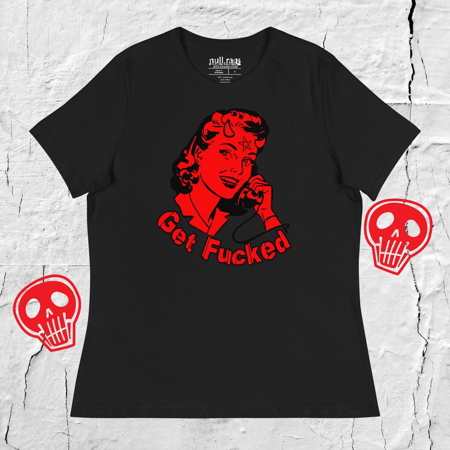 Vintage Rebellion: 'Get F*cked' Devil Horns Femme Fit Tee