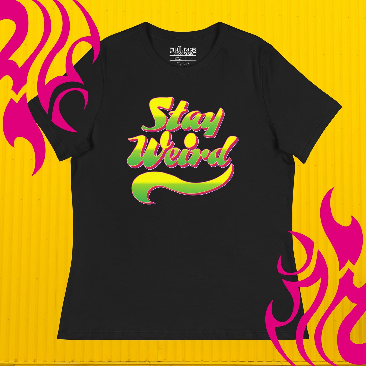 'Stay Weird' Yellow and Green Femme Fit Tee for Quirky Souls