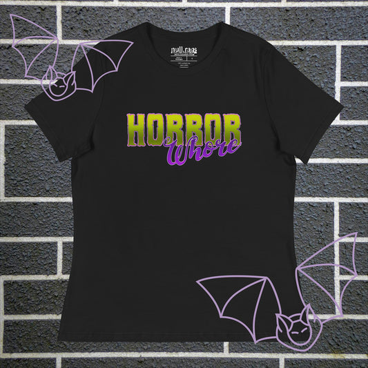 Embrace the Darkness: 'Horror Whore'  Femme Fit Tee - Embody Spooky Chic