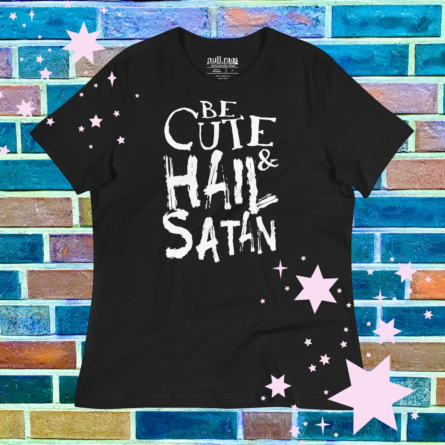 Be Cute & Hail Satan Femme Fit T-Shirt - Rebellious Punk Style with Extended Sizes (S-3XL)