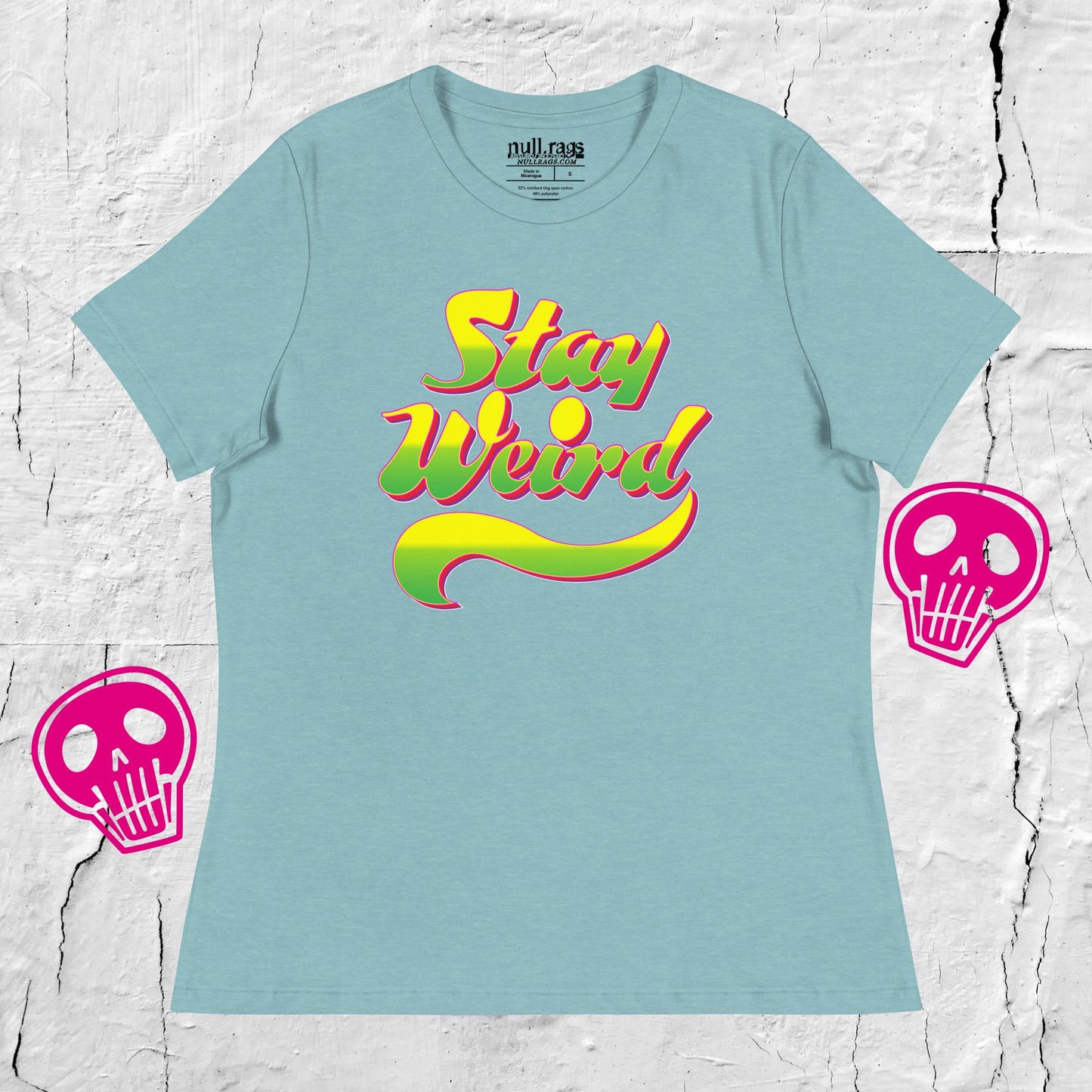 Whimsical Whimsy: 'Stay Weird' Yellow and Green Tee for Quirky Souls