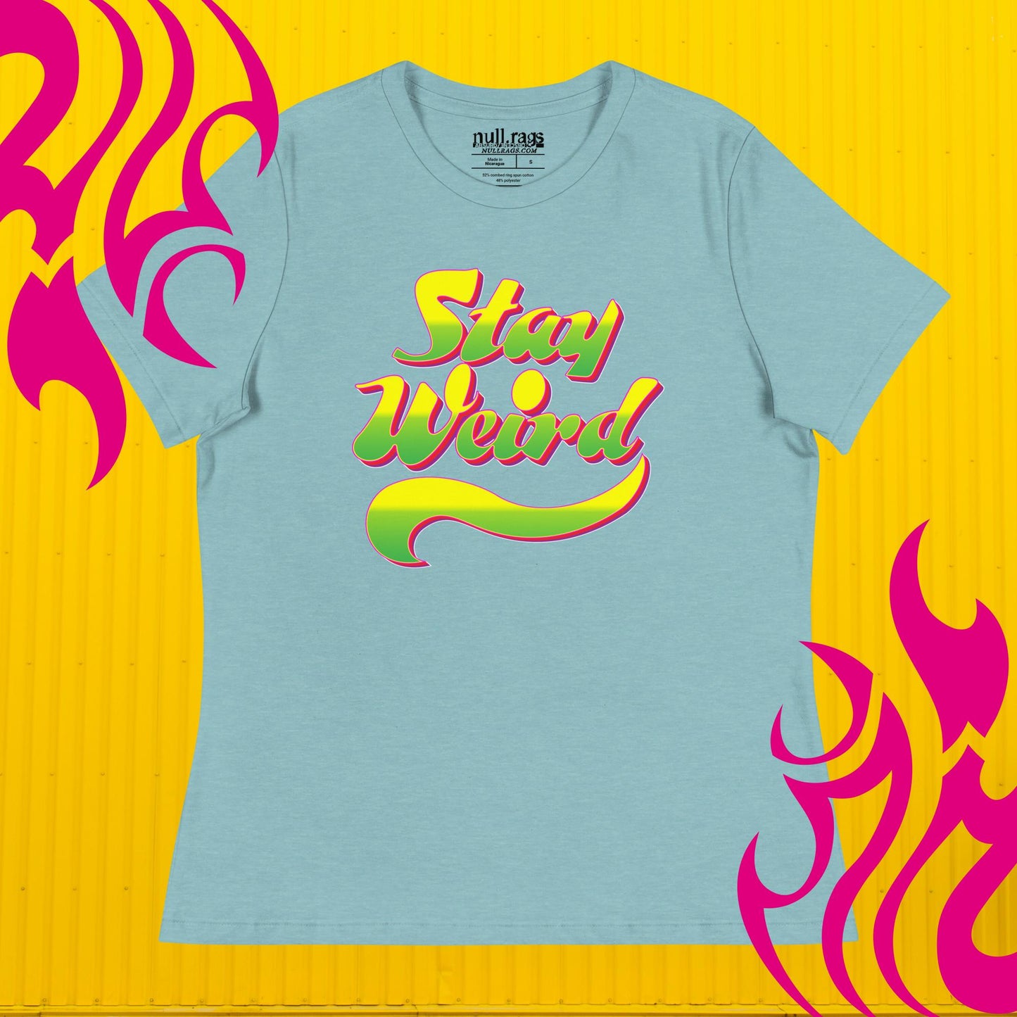 'Stay Weird' Yellow and Green Femme Fit Tee for Quirky Souls