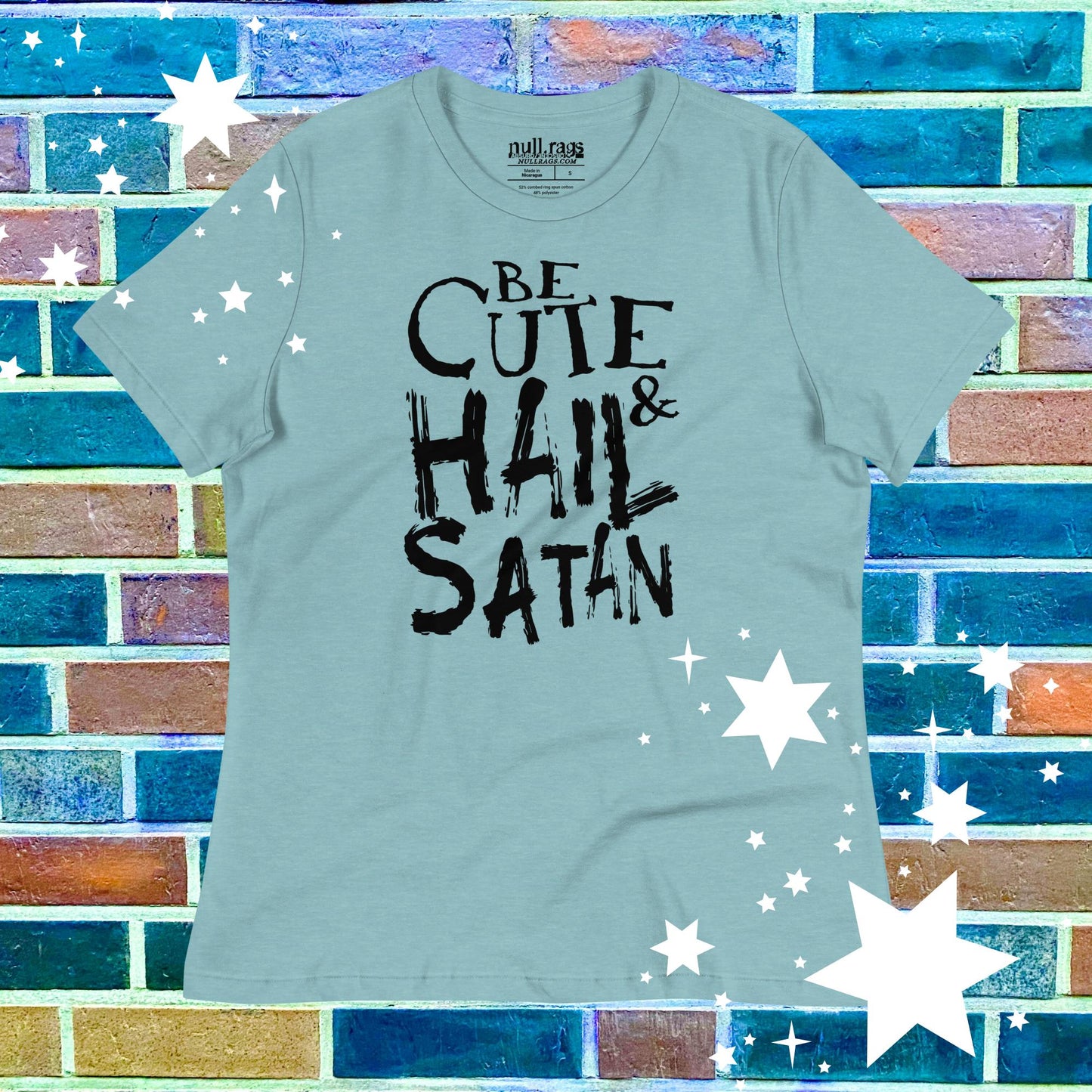 Be Cute & Hail Satan Femme Fit T-Shirt - Rebellious Punk Style with Extended Sizes (S-3XL)