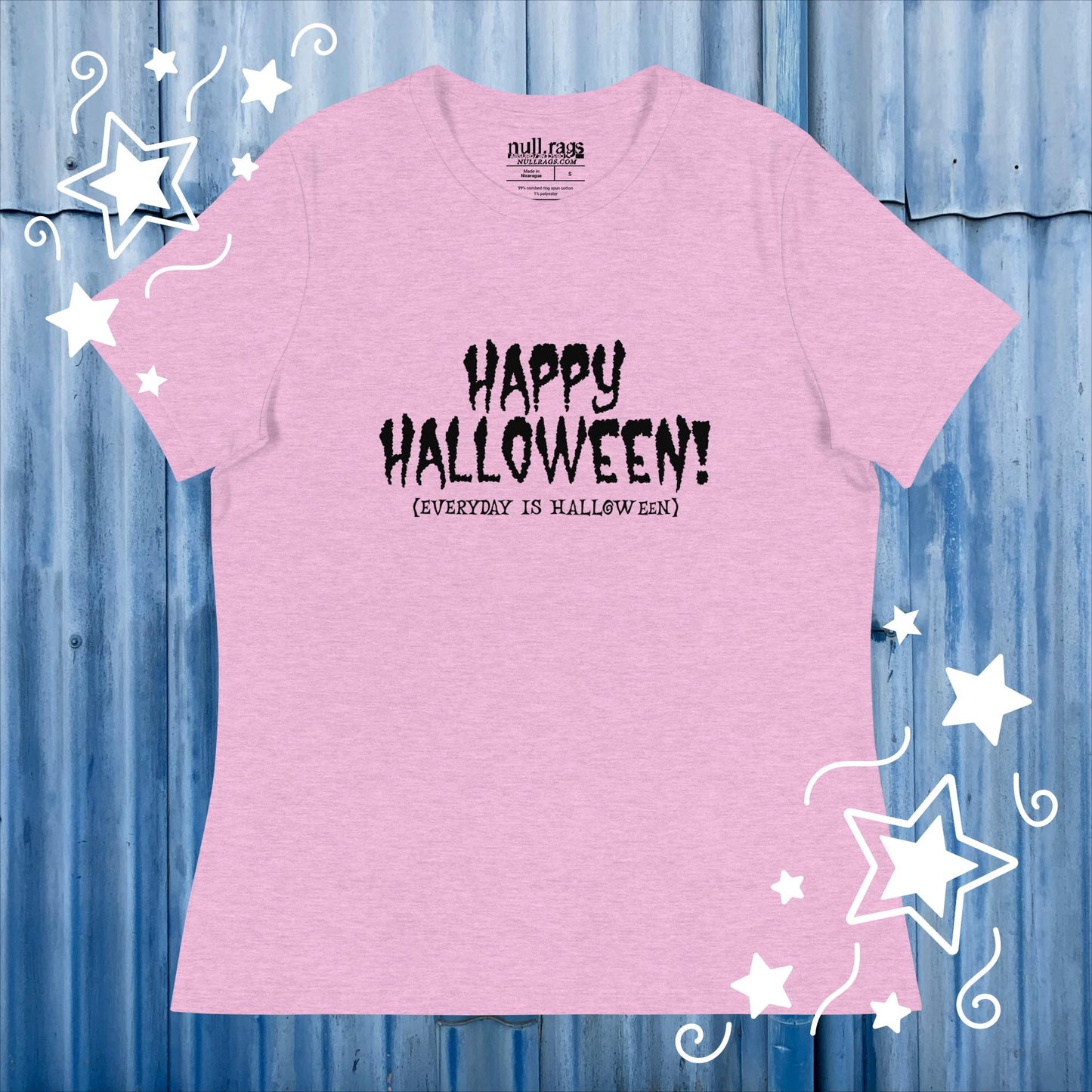 Embrace the Spookiness: 'Happy Halloween (Every Day is Halloween)' Femme Fit Tee in Creepy Fonts