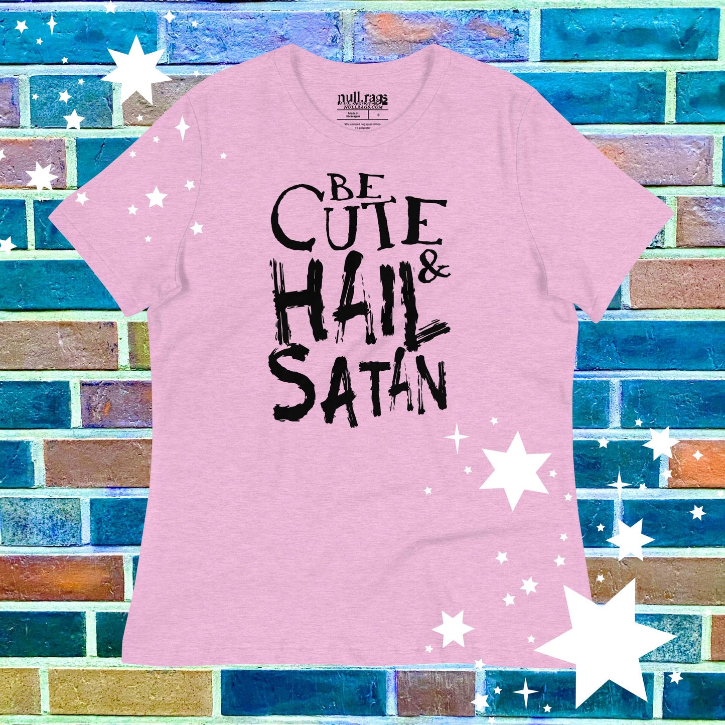 Be Cute & Hail Satan Femme Fit T-Shirt - Rebellious Punk Style with Extended Sizes (S-3XL)