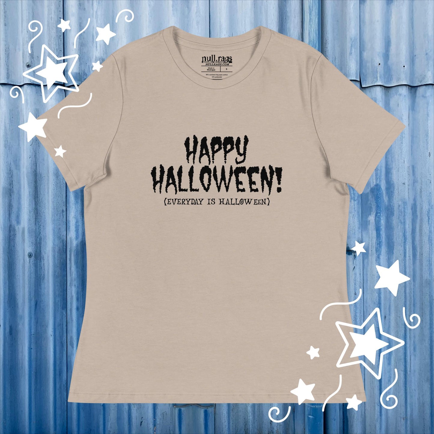 Embrace the Spookiness: 'Happy Halloween (Every Day is Halloween)' Femme Fit Tee in Creepy Fonts