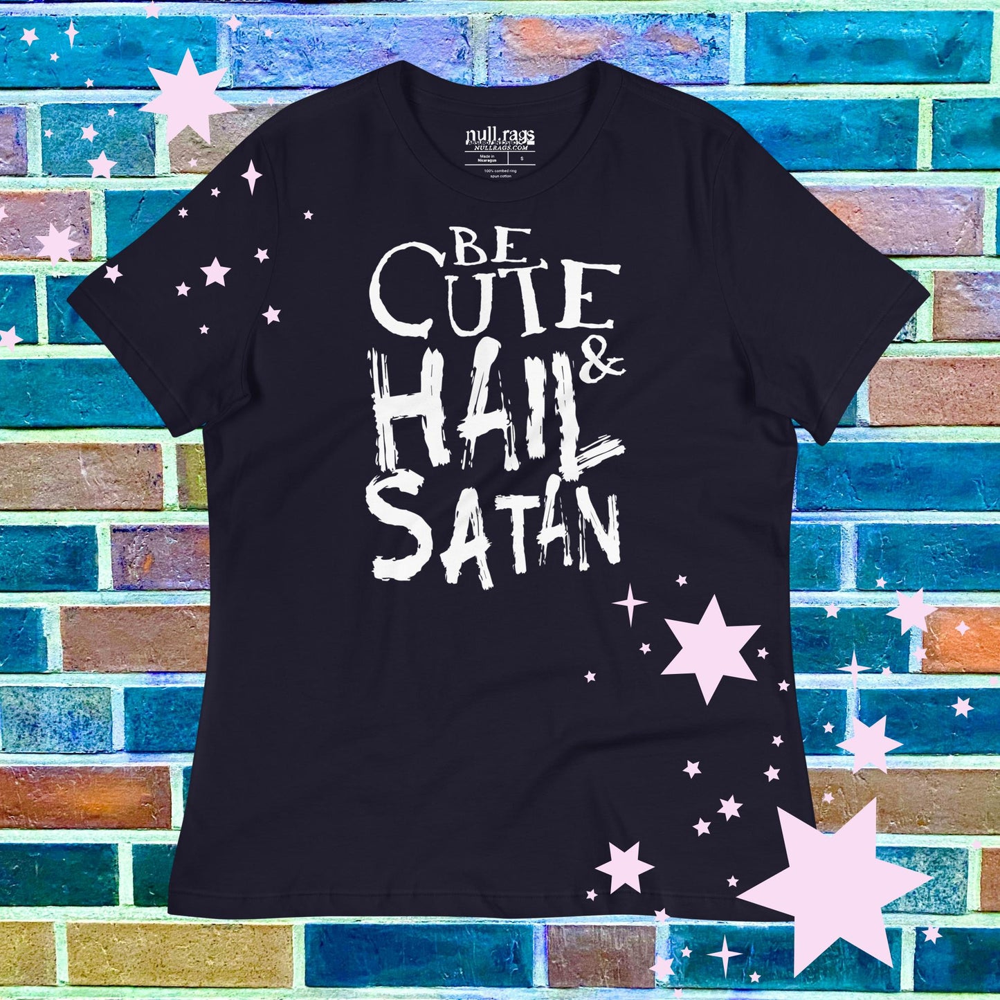 Be Cute & Hail Satan Femme Fit T-Shirt - Rebellious Punk Style with Extended Sizes (S-3XL)