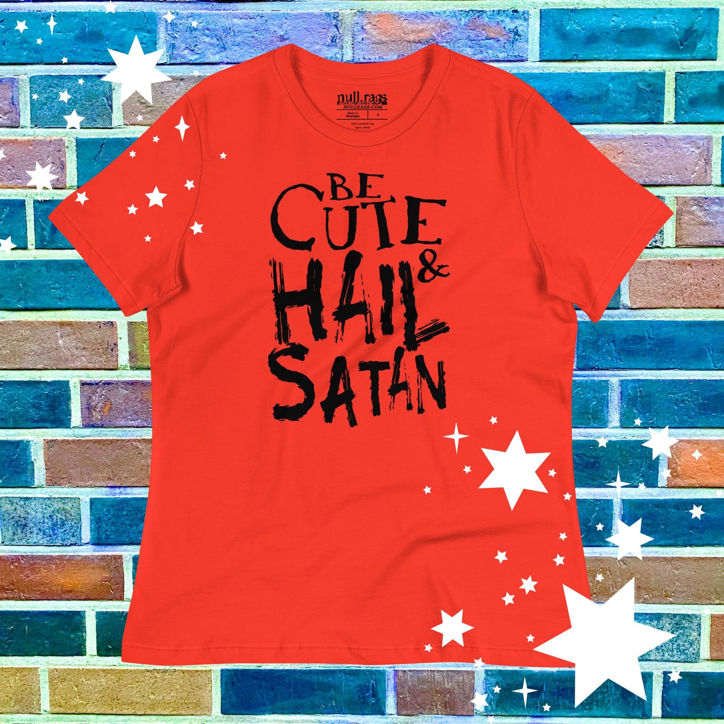 Be Cute & Hail Satan Femme Fit T-Shirt - Rebellious Punk Style with Extended Sizes (S-3XL)