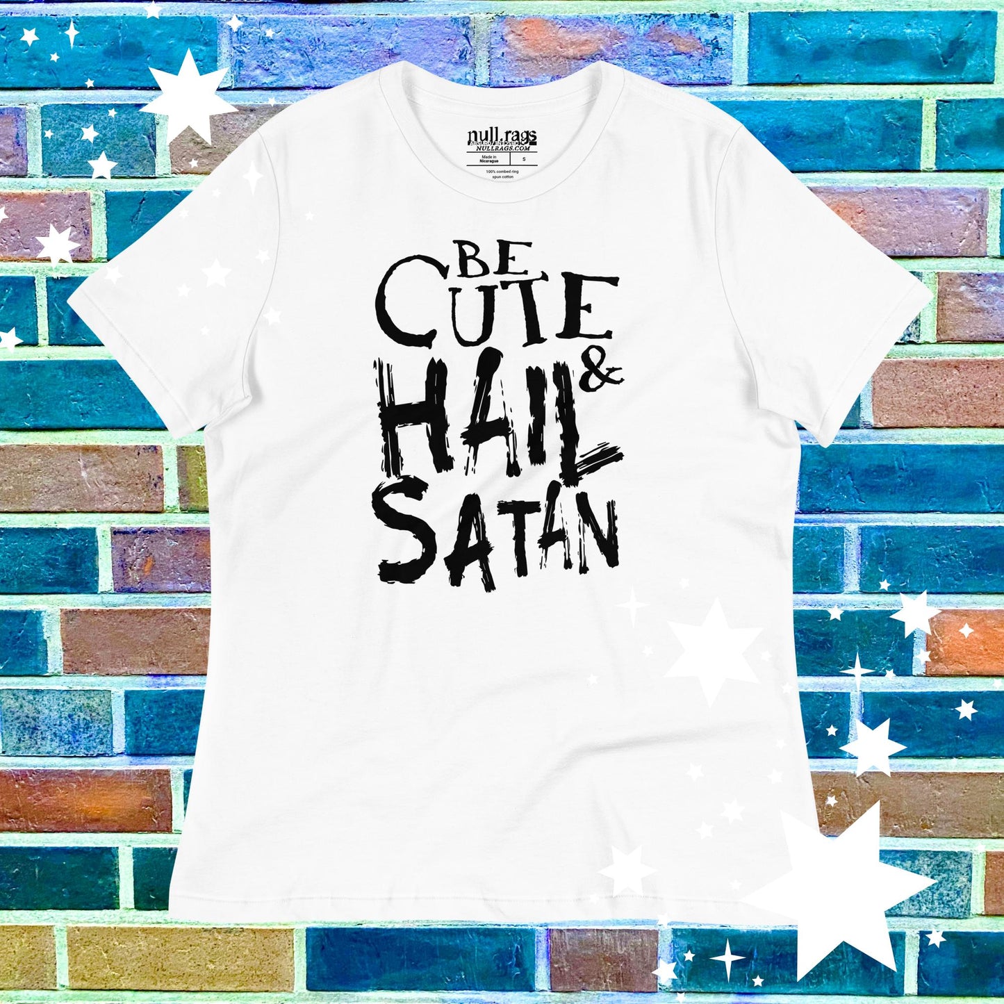 Be Cute & Hail Satan Femme Fit T-Shirt - Rebellious Punk Style with Extended Sizes (S-3XL)